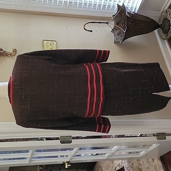 Tara Ryan brown black red textured skirt set red grosgrain ribbon trim 10 EUC - Picture 4 of 9